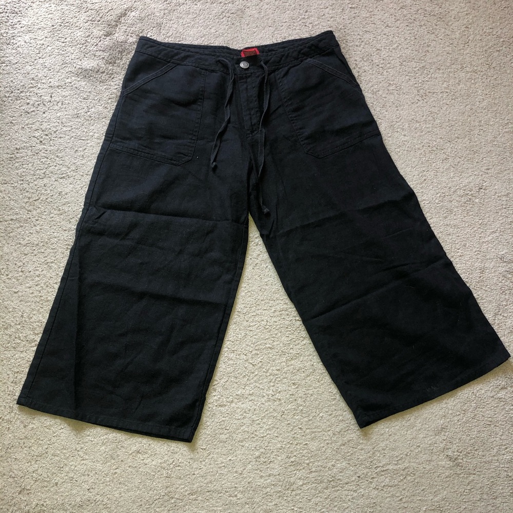 Linen knee length wide leg capris